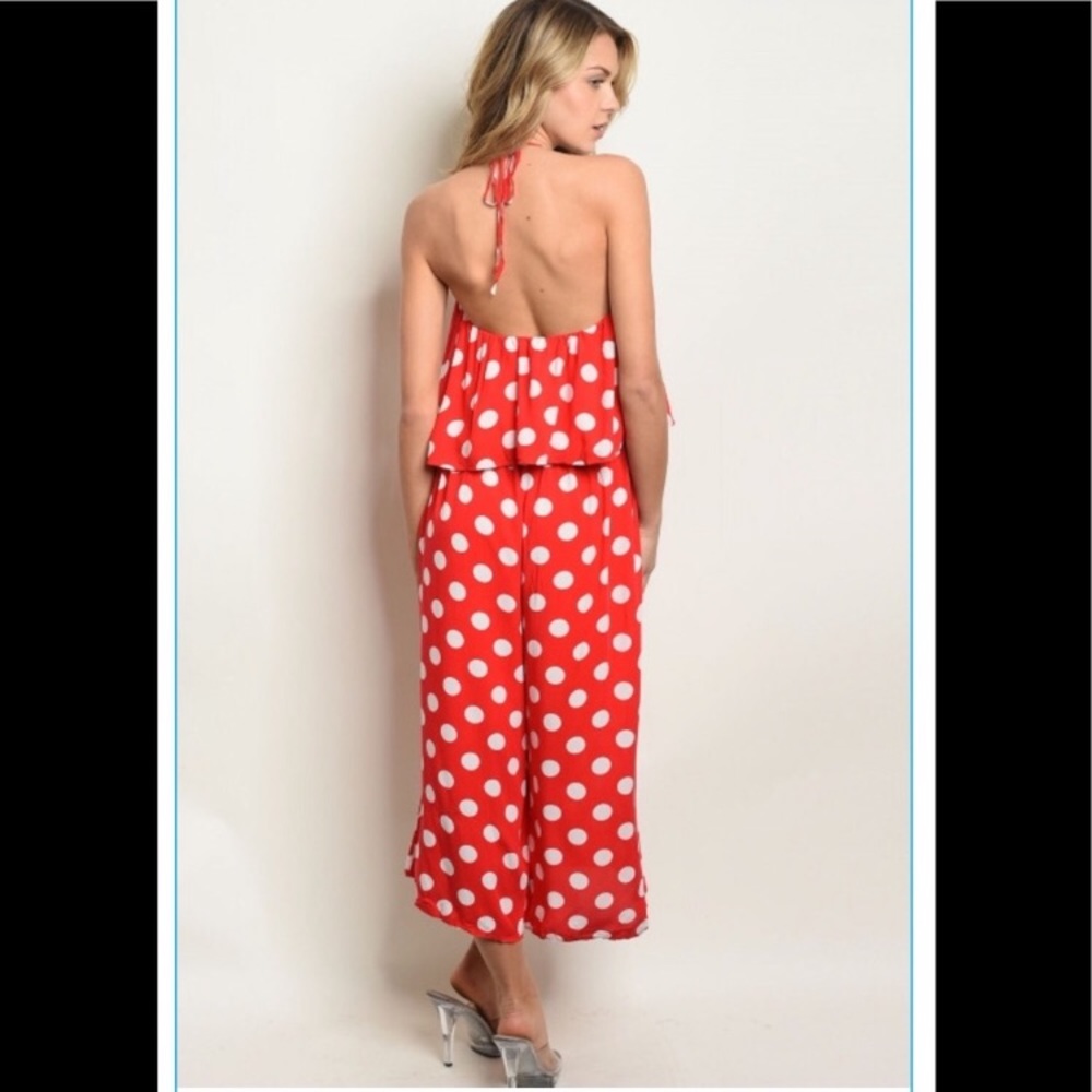 💥 LAST ONE! Size SMALL. Women’s Red and White Polka Dot Jumpsuit - Picture 3 of 6